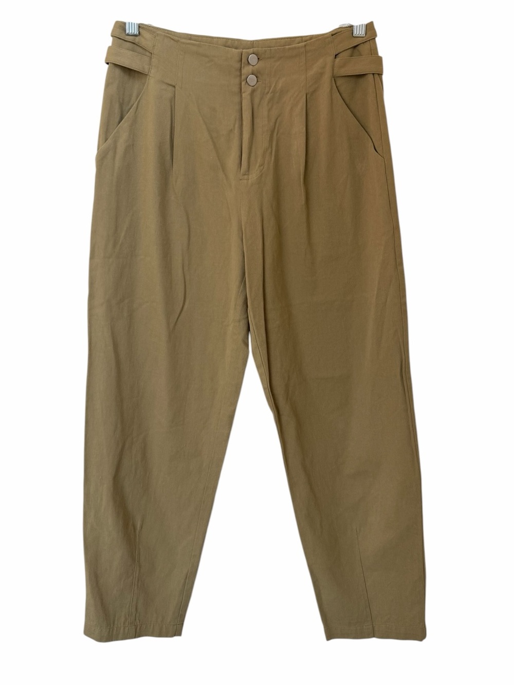 Elodie Tan Relaxed Pleated Chino Trousers Pants